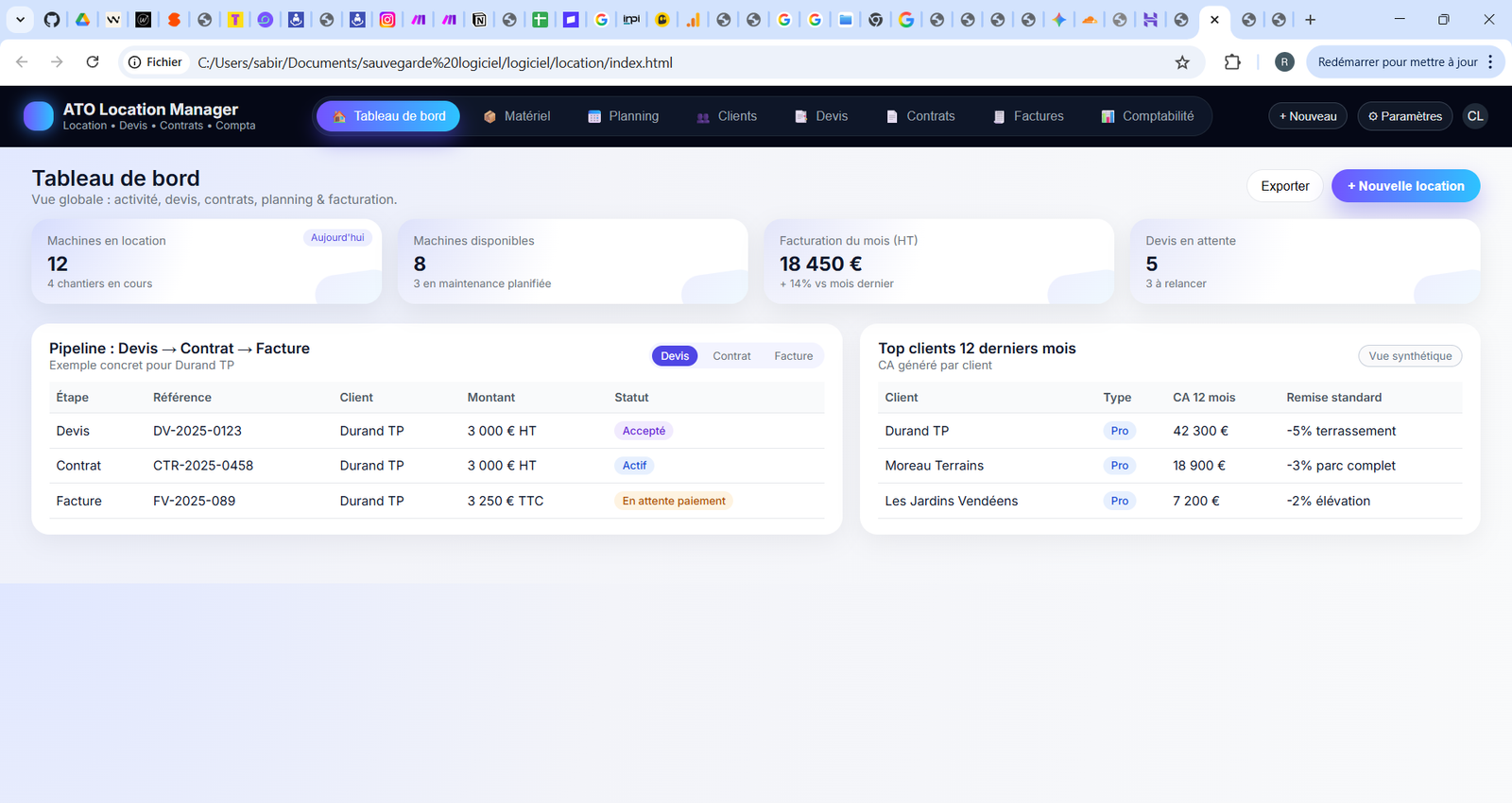 Aperçu logiciel en ligne Location